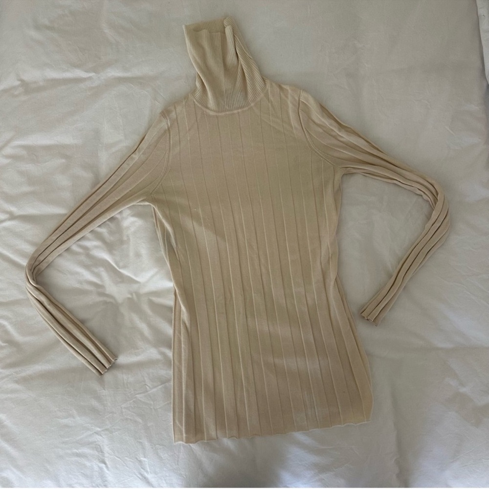 Cream Ribbed Turtleneck Sweater